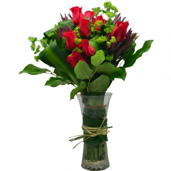 One Dozen Valentine Red Rose in Vase Arrangement